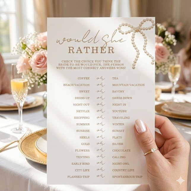 Chic Pearl Bow Would She Rather Bridal Shower Game (Skapare uppladdad)