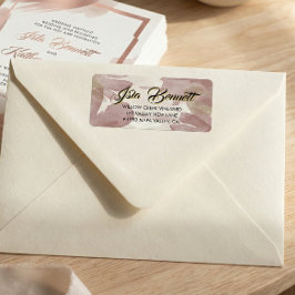 Chic penseldrag | Falskt roséguld på vit etikett Adressetikett