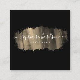 Chic Penseldrag | Faux Guld på Black Fyrkantigt Visitkort
