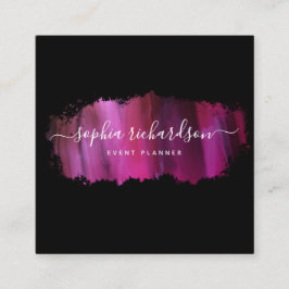 Chic Penseldrag | Faux Rosa on Black Fyrkantigt Visitkort