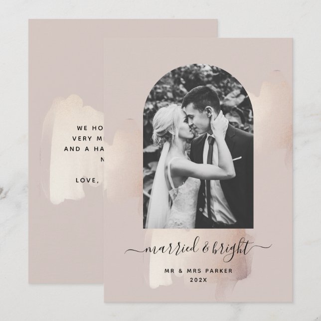 Chic Penseldrag | Gift med och lätt fotobåge Julkort (Fram/baksida)