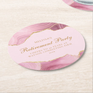 Chic Pension Party Rosa Guld Agate Anpassningsbar Underlägg Papper Rund