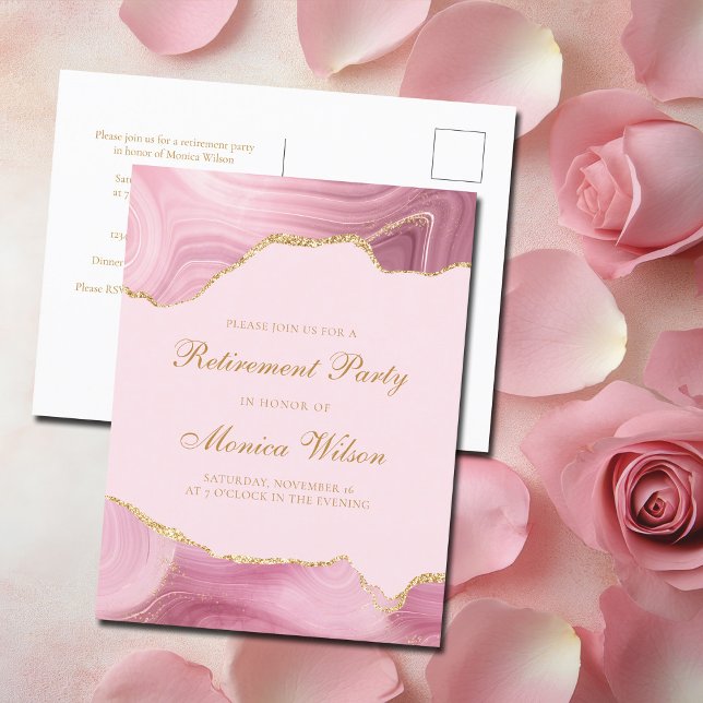 Chic Pension Party Rosa Guld Agate Inbjudan Vykort (Skapare uppladdad)