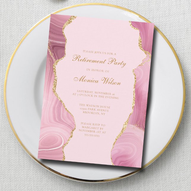 Chic Pension Party Rosa Guld Agate Inbjudningar (Skapare uppladdad)