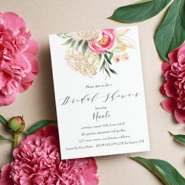 Chic Peonies guld Flowers Bröllop Möhippa Inbjudningar