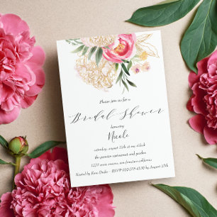 Chic Peonies guld Flowers Bröllop Möhippa Inbjudningar