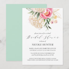 Chic Peonies guld Flowers VIRTUELLA Möhippa Inbjudningar
