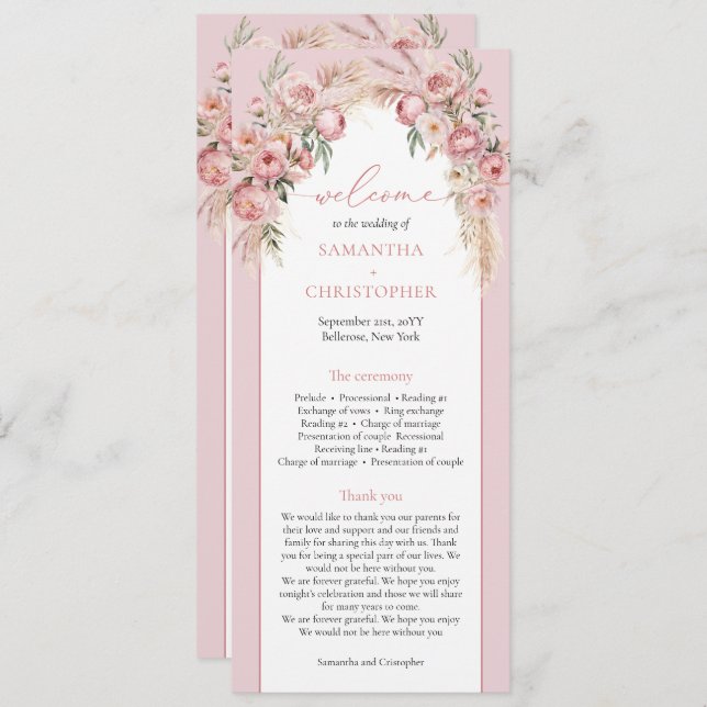 Chic  peonies pampas boho arch boho program (Fram/baksida)