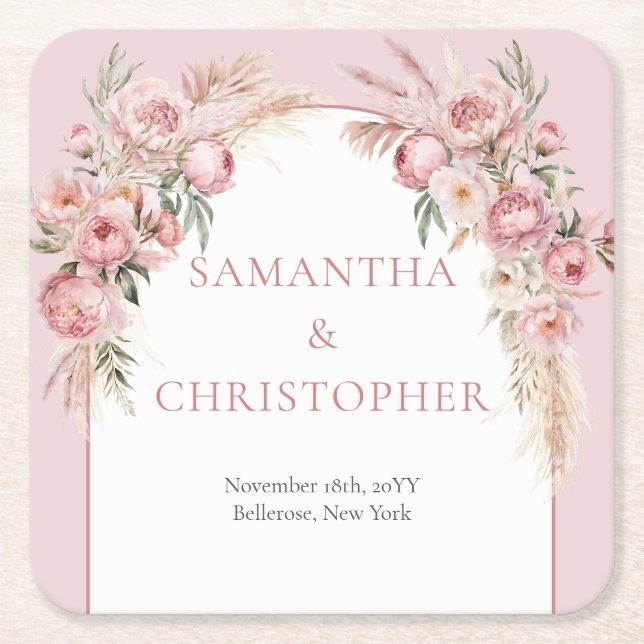 Chic  peonies pampas boho arch eucalyptus underlägg papper kvadrat (Framsidan)