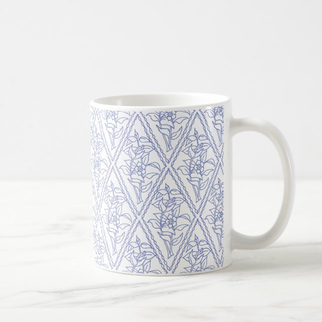 Chic Periwinkle Blue Blommigt Diamond Mönster Kaffemugg (Höger)