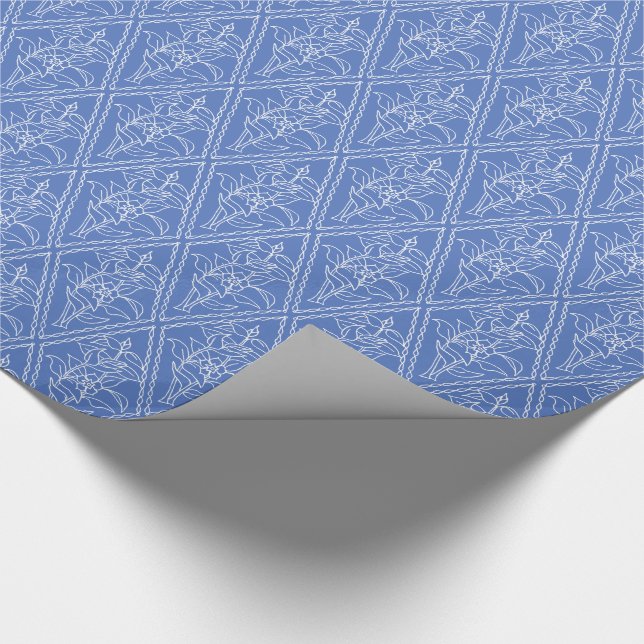 Chic Periwinkle Blue Blommigt Diamond Mönster Presentpapper (Hörn)