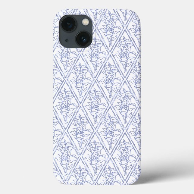 Chic Periwinkle Blue White Blommigt Diamond Mönste (Baksida)