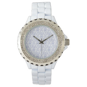 Chic Periwinkle Blue White Blommigt Diamond Mönste Armbandsur