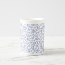 Chic Periwinkle Blue White Blommigt Diamond Mönste Benporslin Mugg
