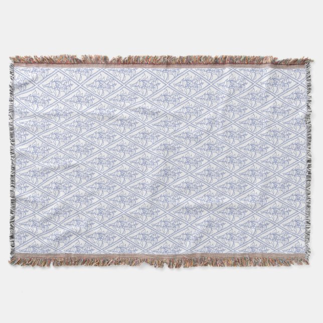 Chic Periwinkle Blue White Blommigt Diamond Mönste Filt (Framsidan)