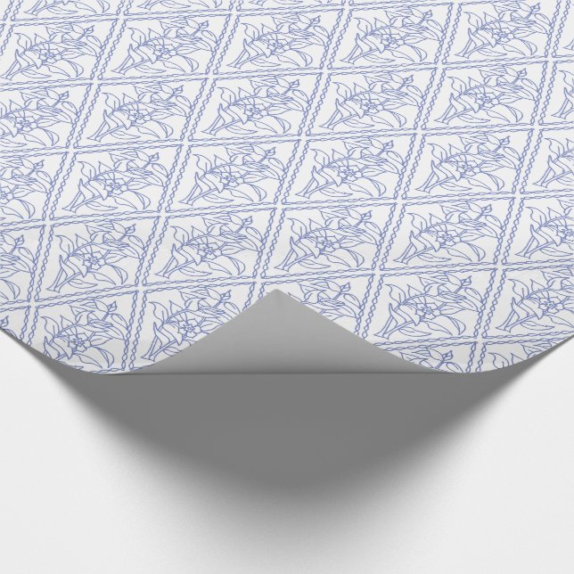 Chic Periwinkle Blue White Blommigt Diamond Mönste Presentpapper (Hörn)