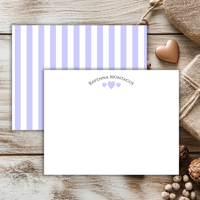 Chic Periwinkle Cracked Hearts Striped Note Card Anteckningskort (Skapare uppladdad)