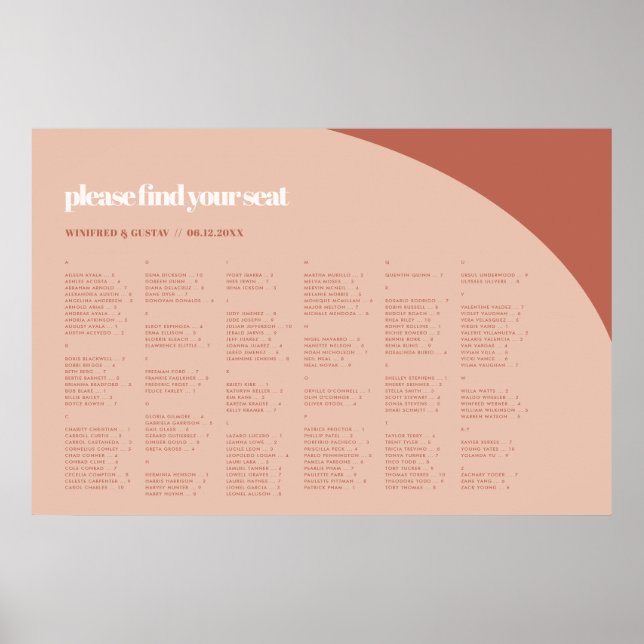 Chic persikoterracotta Alfabetiskt sittningsdiagra Poster (Framsidan)