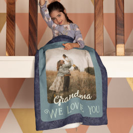 Chic Personlig Fototext Grandma Gift Blue Fleecefilt