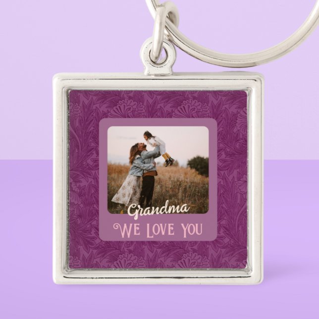 Chic Personlig Fototext Grandma Gift Fyrkantig Silverfärgad Nyckelring (Skapare uppladdad)
