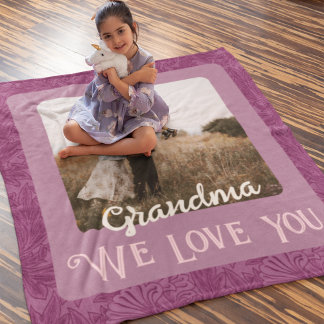 Chic Personlig Fototext Grandma Gold Red Fleecefilt