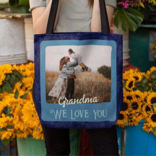 Chic Personlig Fototext Grandma Mamma Gift Tygkasse