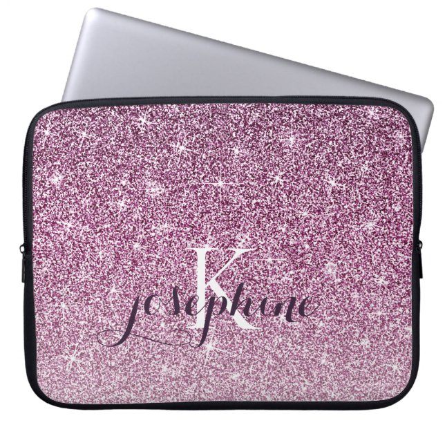 Chic Personlig Lila Gnistra Glitter Monogram Laptop Fodral (Framsidan)