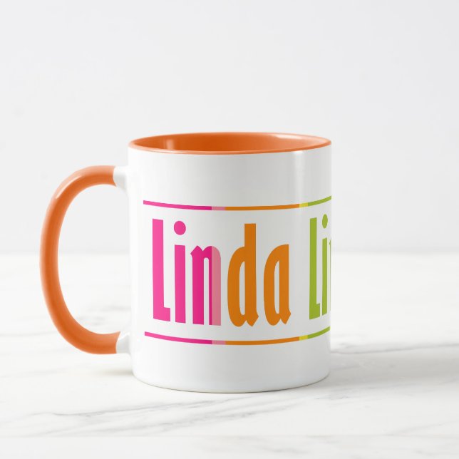 Chic Personlig "Linda" Namn Colorful Rand Mugg (Vänster)