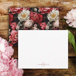Chic Personlig Mörk Peony Blommigt Anteckningskort