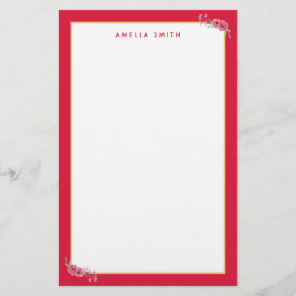 Chic Personlig Namn Rosa Gräns Rosa Flowers Brevpapper