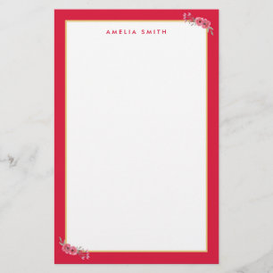 Chic Personlig Namn Rosa Gräns Rosa Flowers Brevpapper