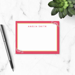 Chic Personlig Namn Rosa Gräns Rosa Flowers Post-it Block