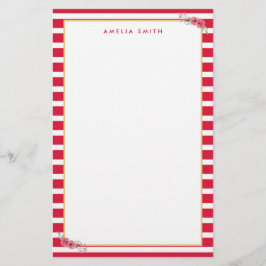 Chic Personlig Namn Rosa Rand Rosa Flowers Brevpapper