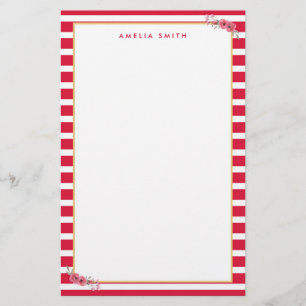 Chic Personlig Namn Rosa Rand Rosa Flowers Brevpapper