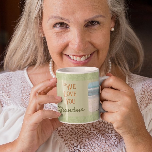 Chic Personlig Photo Text Grandma Gift-Grönt Kaffemugg (Chic Personalized Photo Text Grandma Gift Green Coffee Mug)