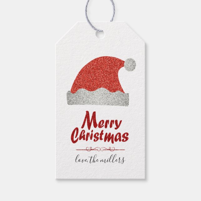 Chic Personlig Red Glitter God jul Namn Presentetikett (Framsidan)