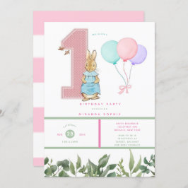 Chic Peter Rabbit Girl 1st Birthday Party Inbjudningar