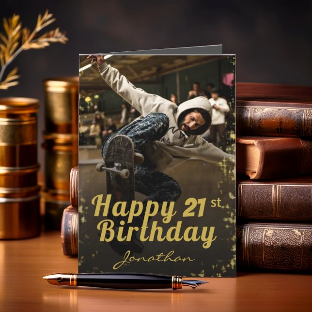 Chic Photo Black & Guld Grattis på födelsedagen Ca Kort (Skapare uppladdad)