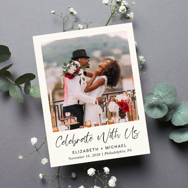 Chic Photo Cream Wedding Reception Inbjudan Vykort (Skapare uppladdad)