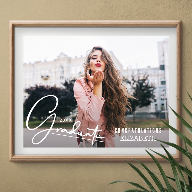 Chic Photo Grattis Student Poster (Personalized congratulations graduate photo poster, INSTANT DOWNLOAD and/or PRINTED)