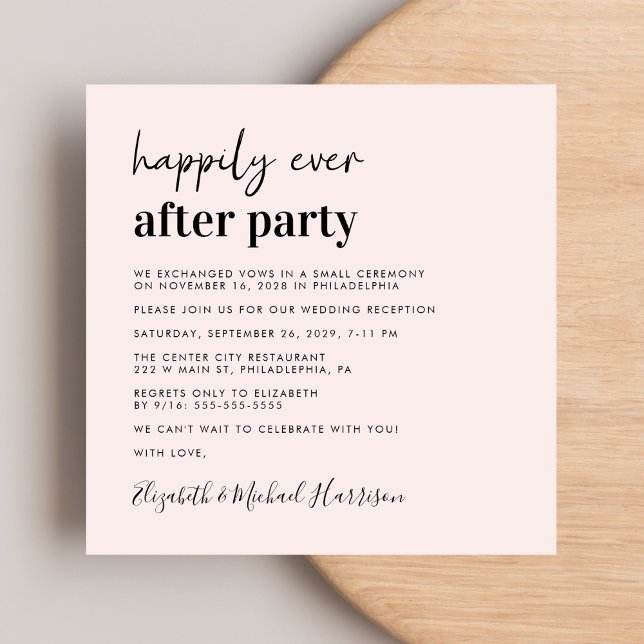 Chic Photo Rosa Wedding Reception Inbjudningar (From private vows to a grand party - invite family and friends to celebrate your marriage!)
