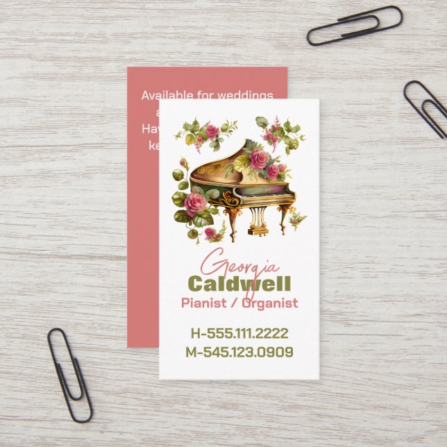 Chic Pianist Watercolor Art Visitkort (Fram/Back In Situ)