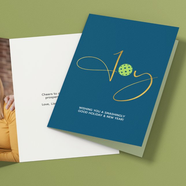 Chic Pickleball "Joy" Blå julfoto Helgkort (Skapare uppladdad)