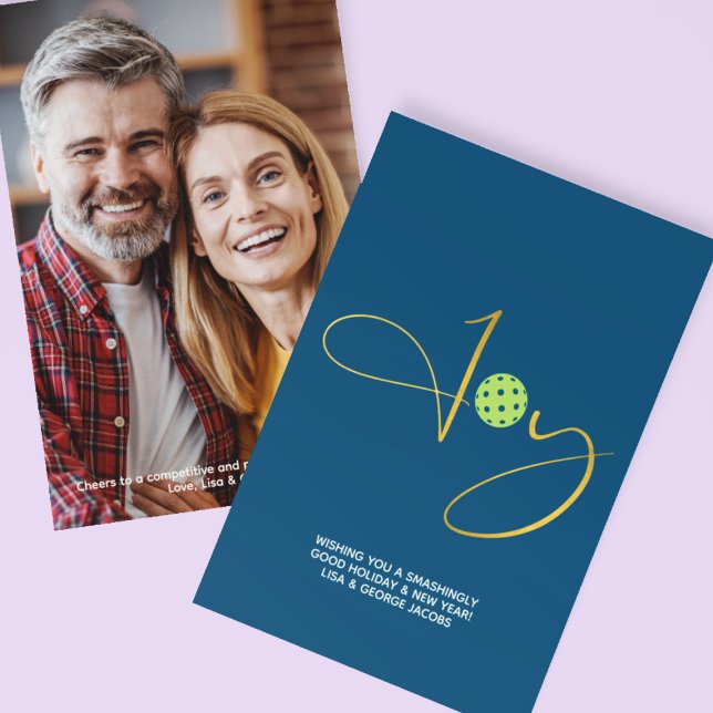 Chic Pickleball "Joy" Blå julfoto Julkort (Skapare uppladdad)