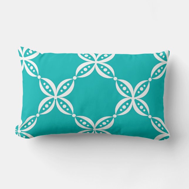 CHIC PILLOW _134 BLOMMIGT TURQUOISE/WHITE LUMBARKUDDE (Framsida)