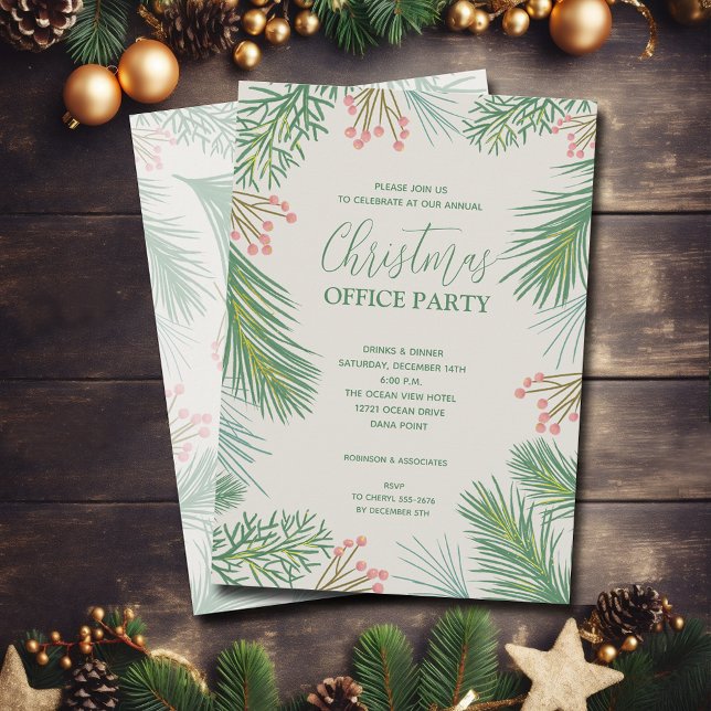 Chic Pines and Berries Julfest Inbjudningar (Chic pine branches and berries Christmas party invitations)