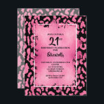 Chic Pink and Black Leopard Print Birthday Inbjudningar<br><div class="desc">Elegant hot pink and black leopard print pattern is overlaid with hot pink faux foil and your 21st birthday,  or any year,  birthday party details in chic lettering. COORDINATING items available in our collection.</div>