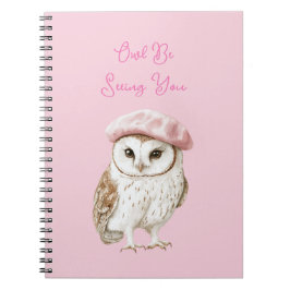 Chic Pink Beret Brown White Owl Be Seeing You Anteckningsbok