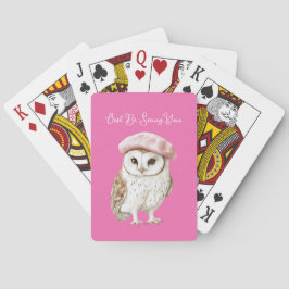 Chic Pink Beret Brown White Owl Be Seeing You Casinokort