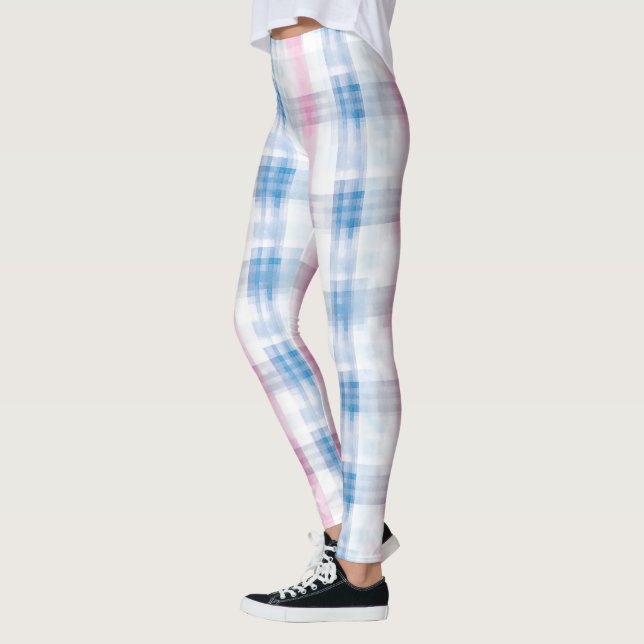 Chic Pink Blue Stripes Leggings (Vänster)